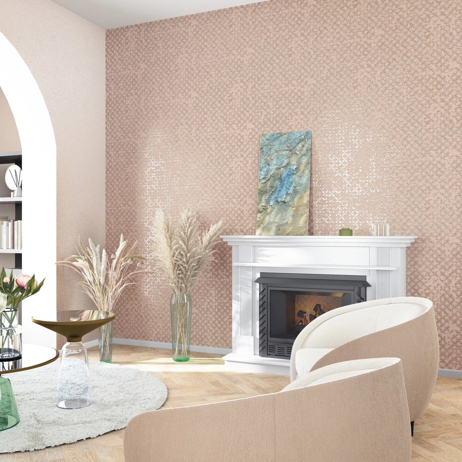 Cremefarbene Vliestapete mit grafischem Sternenmuster von Marburg für ein modernes Wohnambiente.