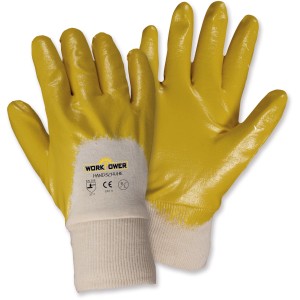 Workpower Nitril-Schutzhandschuhe, beige-gelb, Gr. 10, teilbeschichtet für sicheren Halt.