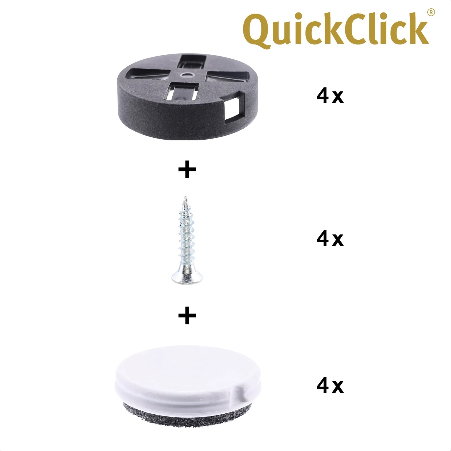 Wagner QuickClick Möbelgleiter Set, 12-teilig, mit Equalizer, Ø 30mm, schwarz-weiß.