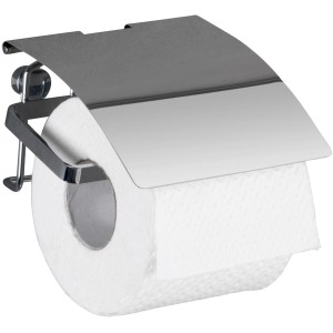 Wenko Toilettenpapierhalter Premium aus glänzendem Edelstahl mit Papierrolle.
