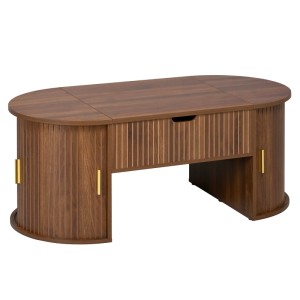 okwish Couchtisch HöhenVerstellbar/Offene Regale/Versteckter Stauraum Wohnzimmertisch 100 x 50 cm Braun