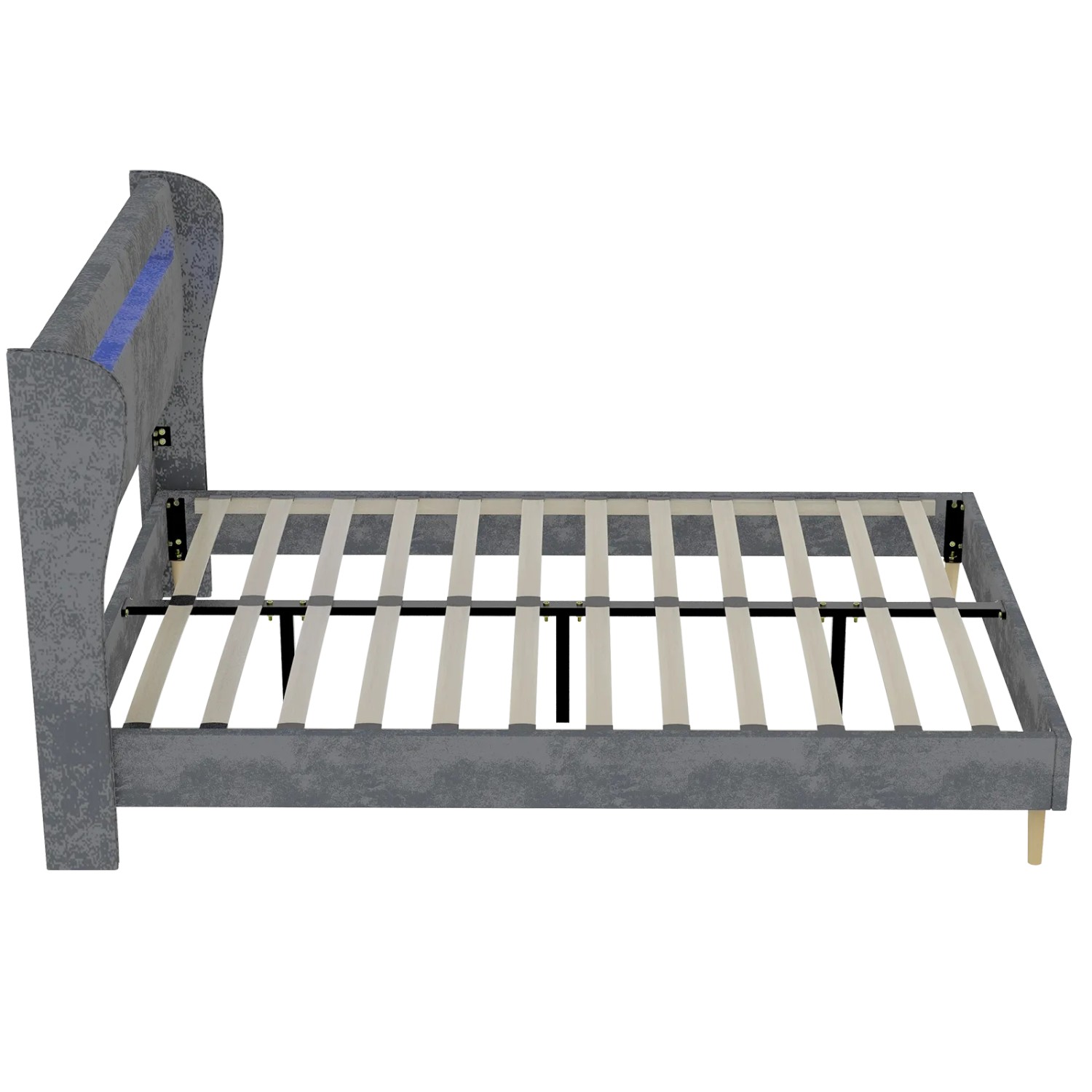 okwish Polsterbett 160x200cm mit LED Kopfteil Schlafzimmer Grau ohne Matratze_7