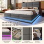 okwish Polsterbett 140x200cm mit LED USB C Hydraulik Stauraum Schlafzimmer Grau ohne Matratze_7