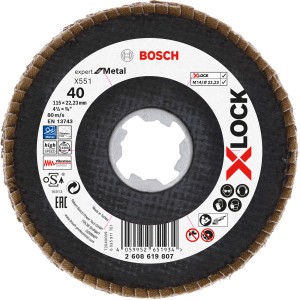 Bosch X-Lock Fächerschleifscheibe X551, Ø 115mm, K40 für Winkelschleifer.