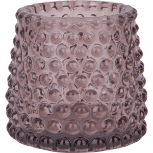 Dunkelgrauer Teelichthalter Midnight Mystery aus Glas mit Noppenstruktur, 7 cm hoch.