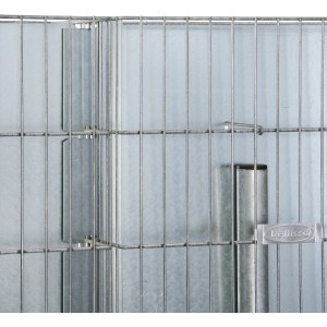 Detailansicht der Bellissa Lärmschutz-Gabione, Drahtgitterstruktur mit Schalldämmplatte.