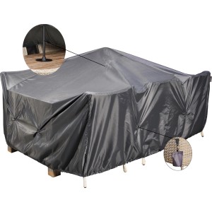 Aerocover Schutzhülle mit Abstandshalter und Sandsäcken in Anthrazit für Gartenmöbel.