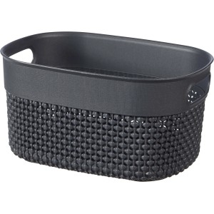 Anthrazitfarbener Curver Filo XS Recycling-Korb aus Kunststoff mit dekorativer Flechtstruktur.