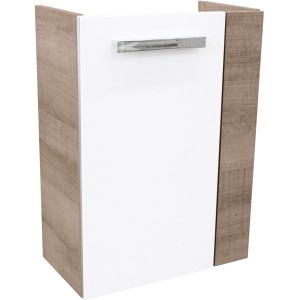 Fackelmann Waschbeckenunterschrank SBC Graueiche, 44 cm breit, mit weißer Tür und Griff.