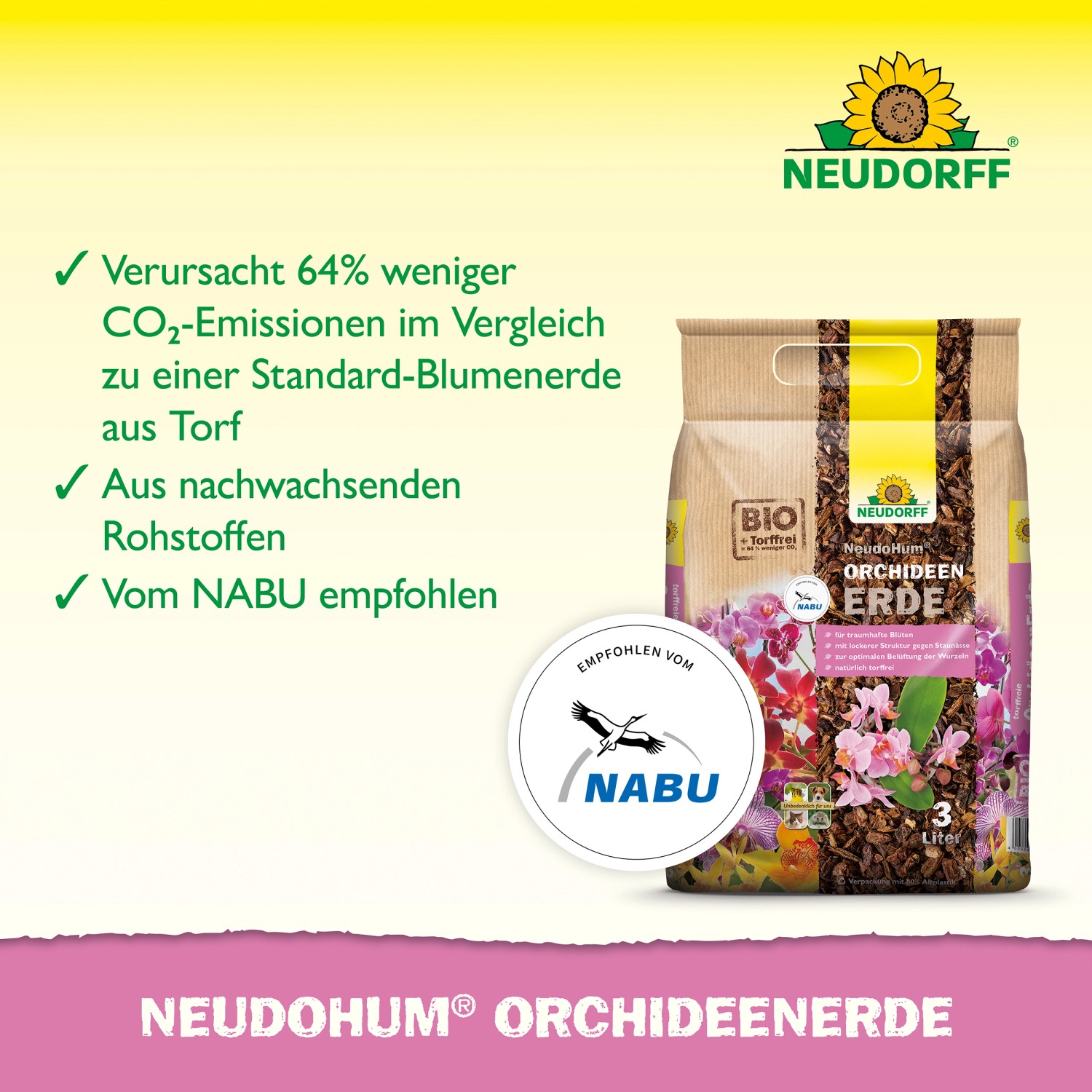Neudorff NeudoHum Orchideen-Erde, 3 l Sack. Torffreie Spezialerde für Orchideen.