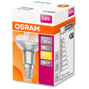 Osram LED Reflektorlampe E14, 1,5W, warmweiß, in Produktverpackung.