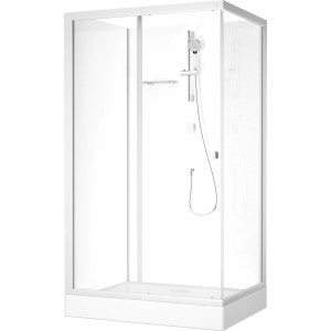 Aurlane Komplettdusche, eckig, 115x90x205 cm, silber matt, mit Handbrause und Regalboden.