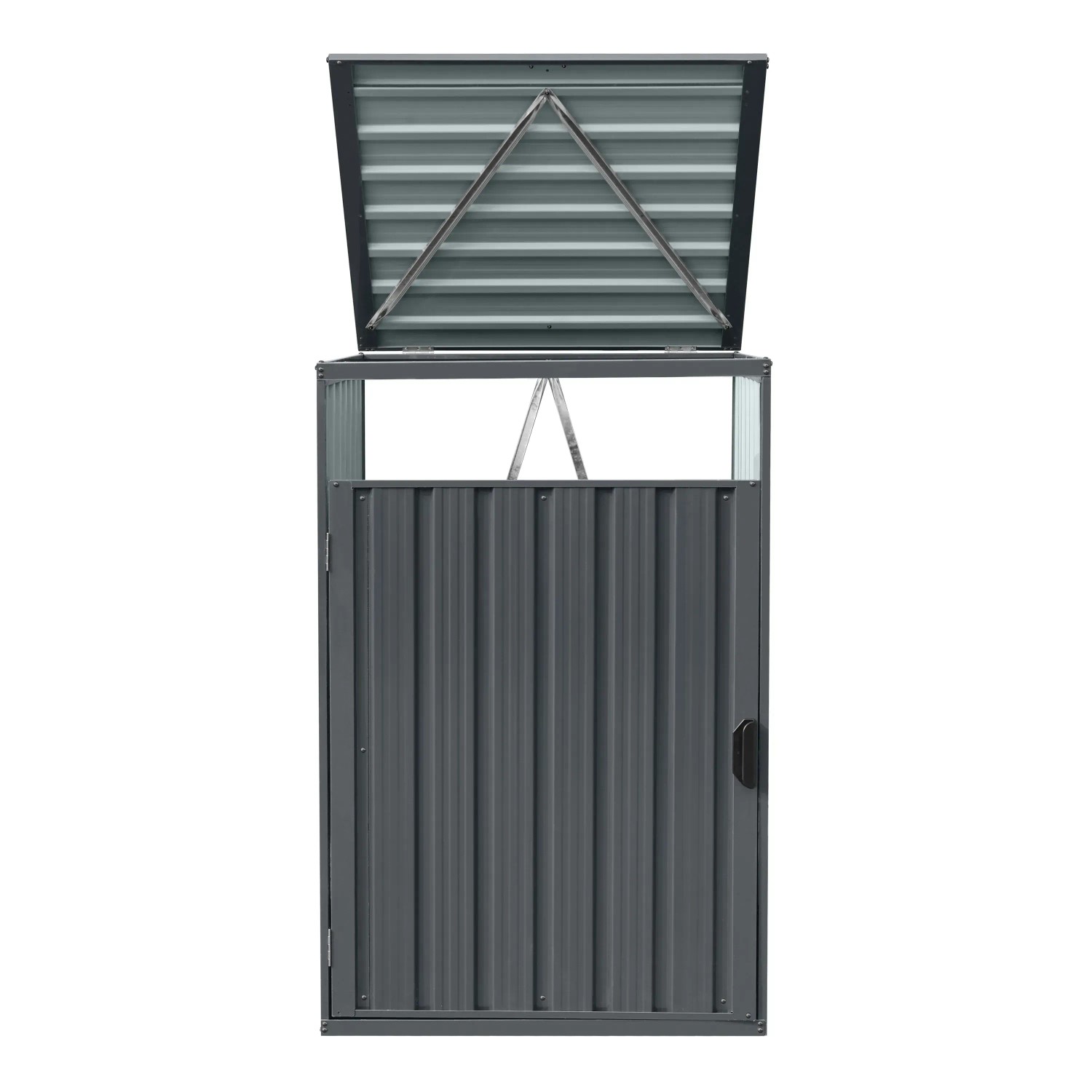 Axi Mülltonnenbox Owen, anthrazitfarben, für 240 l Tonne, mit geöffnetem Deckel.