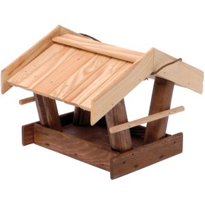 Helles Dobar Vogelfutterhaus aus Kiefernholz mit Dach und Kordel zum Aufhängen.