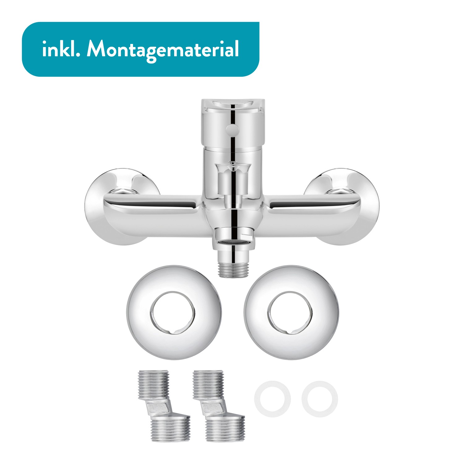 baliv Wannenarmatur WA-5160 Chrom mit S-Anschlüssen, Rosetten und Befestigungsmaterial.