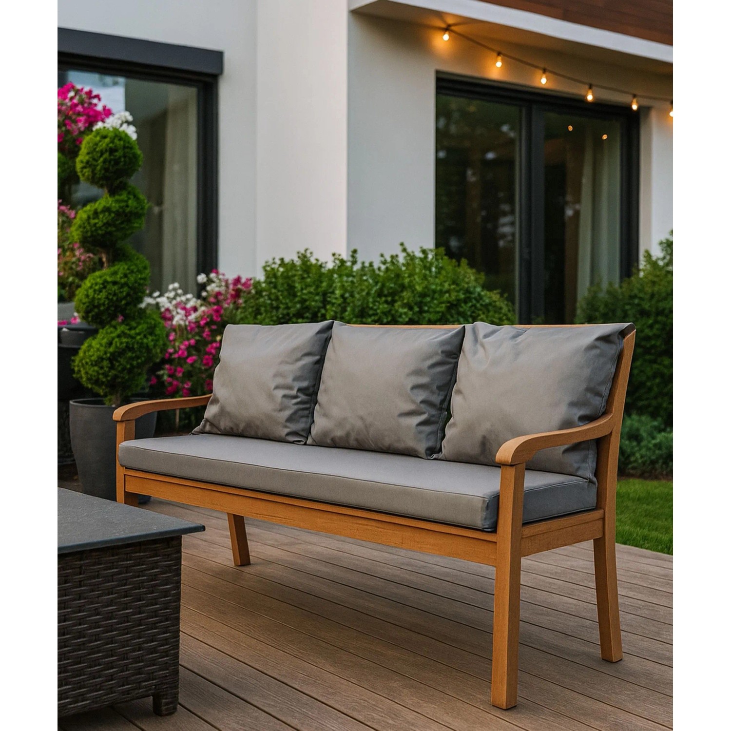 Graues Setgarden Bankkissen-Set für Gartenbänke, bestehend aus Sitz- und Rückenkissen.