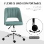 Grüner Samt-Bürostuhl mit Rollen, verstellbarer Höhe und ergonomischem Design. Moderner Drehstuhl für Home-Office.