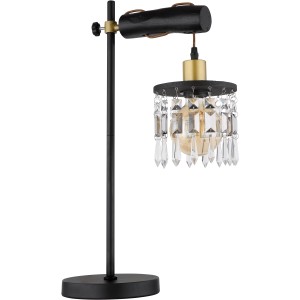 Globo Tischlampe Comma in Schwarz-Gold mit Kristallen, höhenverstellbar. Elegante Design-Tischleuchte.