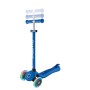 Blauer Globber 3in1 Scooter mit leuchtenden LED-Rädern und höhenverstellbarem Lenker. Vielseitiges Kinderfahrzeug.