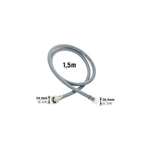 Grauer Verlängerungsschlauch Kaltwasser, 1,5 m, für Waschmaschine und Spülmaschine.