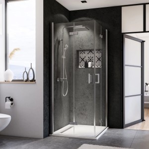 Breuer Duschkabine Panorama Eckeinstieg Drehfalttür mit Festteil 202,4 x 100 cm