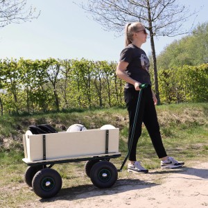 Grüner Sunny Bollerwagen Billy Beach Wagon mit Luftreifen im Einsatz.