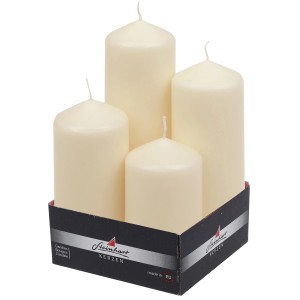 Steinhart Windlicht-Stumpenkerzen, 4er-Set in Champagner, verschiedene Höhen.