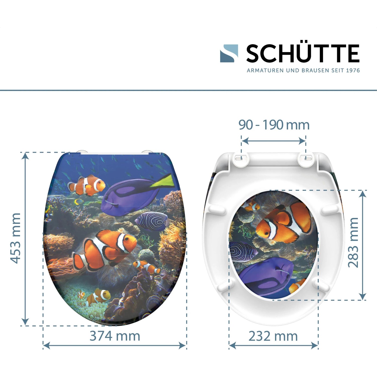 Schütte WC-Sitz Sea Life mit Absenkautomatik und Fisch-Motiv.