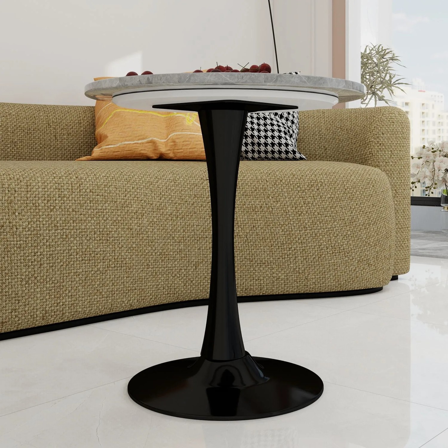 okwish Couchtisch mit Marmor Tischplatte Wohnzimmer Esszimmer 70x70x72cm Grau_4