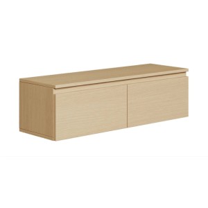 Modernes TV-Hängeboard Bemmi in heller Eiche Holzoptik. Schwebender TV-Schrank mit zwei Klappfächern zur Wandmontage.