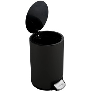 Schwarzer Spirella Kosmetikeimer Riku 5L mit Pedal und offenem Deckel.