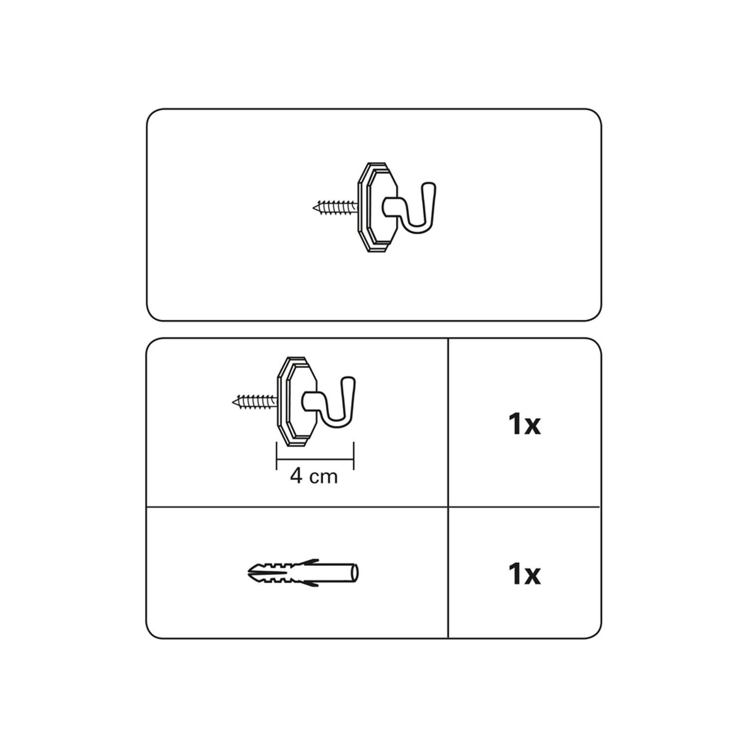 Gardinia Zierhaken Klassik, weiß, 4 cm, mit Schraube und Dübel für Gardinenschienen.