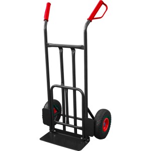 Schwarze Pro-Bau-Tec Sackkarre mit PU-Rad und rotem Griff, Tragkraft 200 kg.
