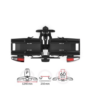 Atera Genio Pro Advanced Black Edition Fahrradträger für Anhängerkupplung, Draufsicht mit Maßangaben.