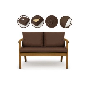 Braunes Setgarden Bankkissen-Set für 2-Sitzer Gartenbank, 120x60 cm + 2 Rückenkissen.