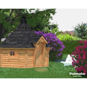 Palmako Grillkota Eva, 376x326 cm, braun tauchgrundiert. Holz-Gartenhaus mit achteckigem Design und Spitzdach.