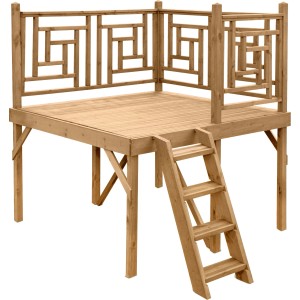 Holzpool Terrasse Java mit Leiter, 201x240x200 cm, für bequemen Einstieg in den Pool.