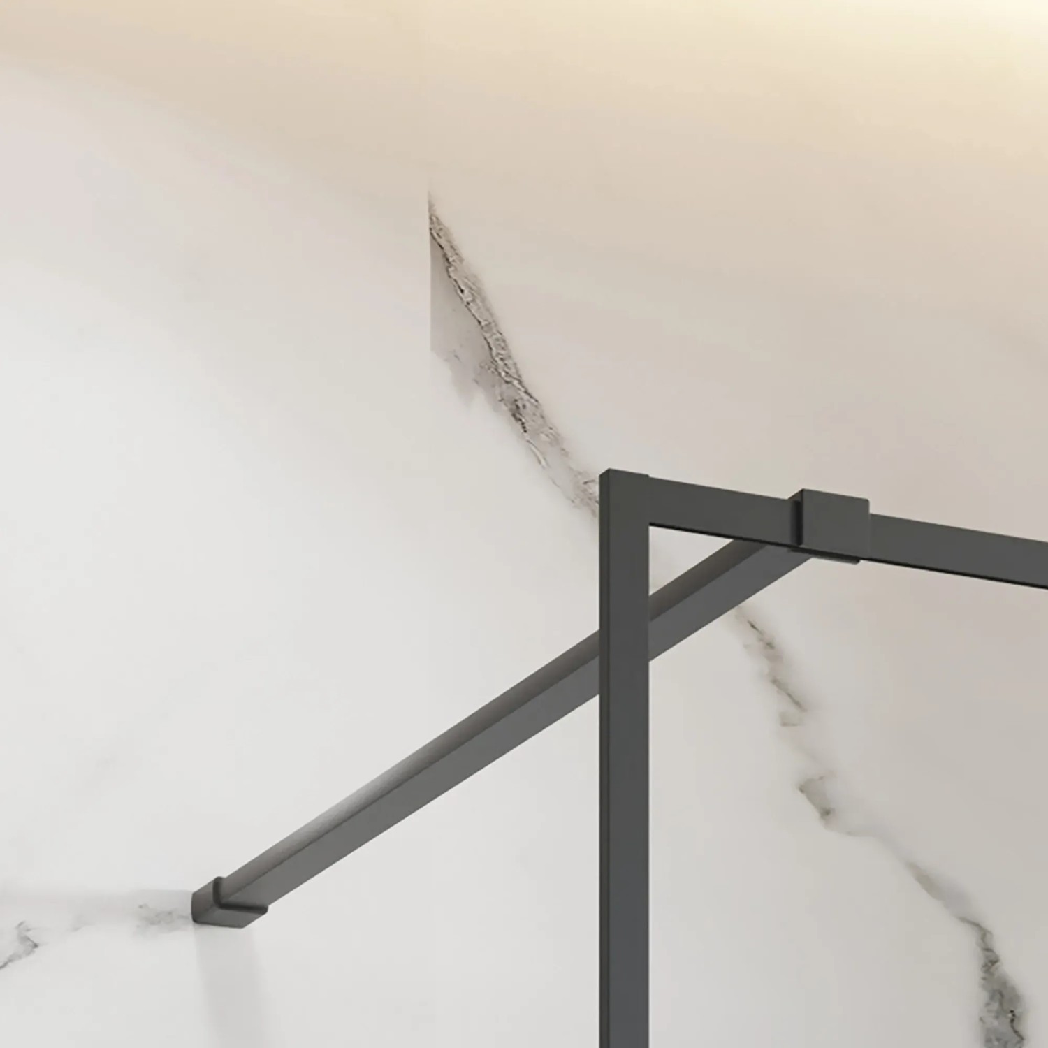 Detailaufnahme: Schulte Duschwand Walk In Trend 2.0, mattschwarzer Rahmen.