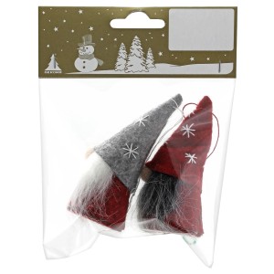 Weihnachts-Deko Wichtel zum Hängen aus Filz Stoff 8 cm Rot-Grau 2 Stück
