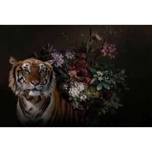 Fototapete Tiger Blumen Schwarz Grün Orange 4,00 m x 2,70 m FSC®