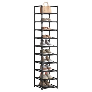 Schwarzes Songmics Schuhregal Rylan mit 10 Ebenen und Schuhen. Platzsparende Schuhaufbewahrung.