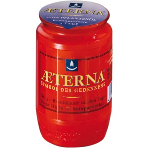 Rotes Aeterna Bio Öllicht mit 3 Tagen Brenndauer für Grabstätten.