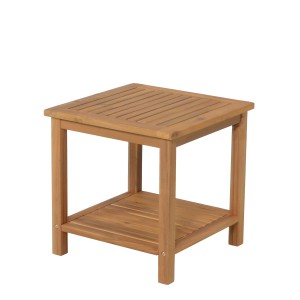 Quadratischer, brauner Garden Pleasure Gartentisch Iowa (45x45 cm) aus Holz mit Ablage.