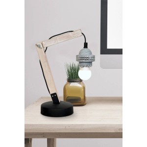 Graue Tischleuchte Rossa VI im modernen Design mit Holz- und Metallelementen.