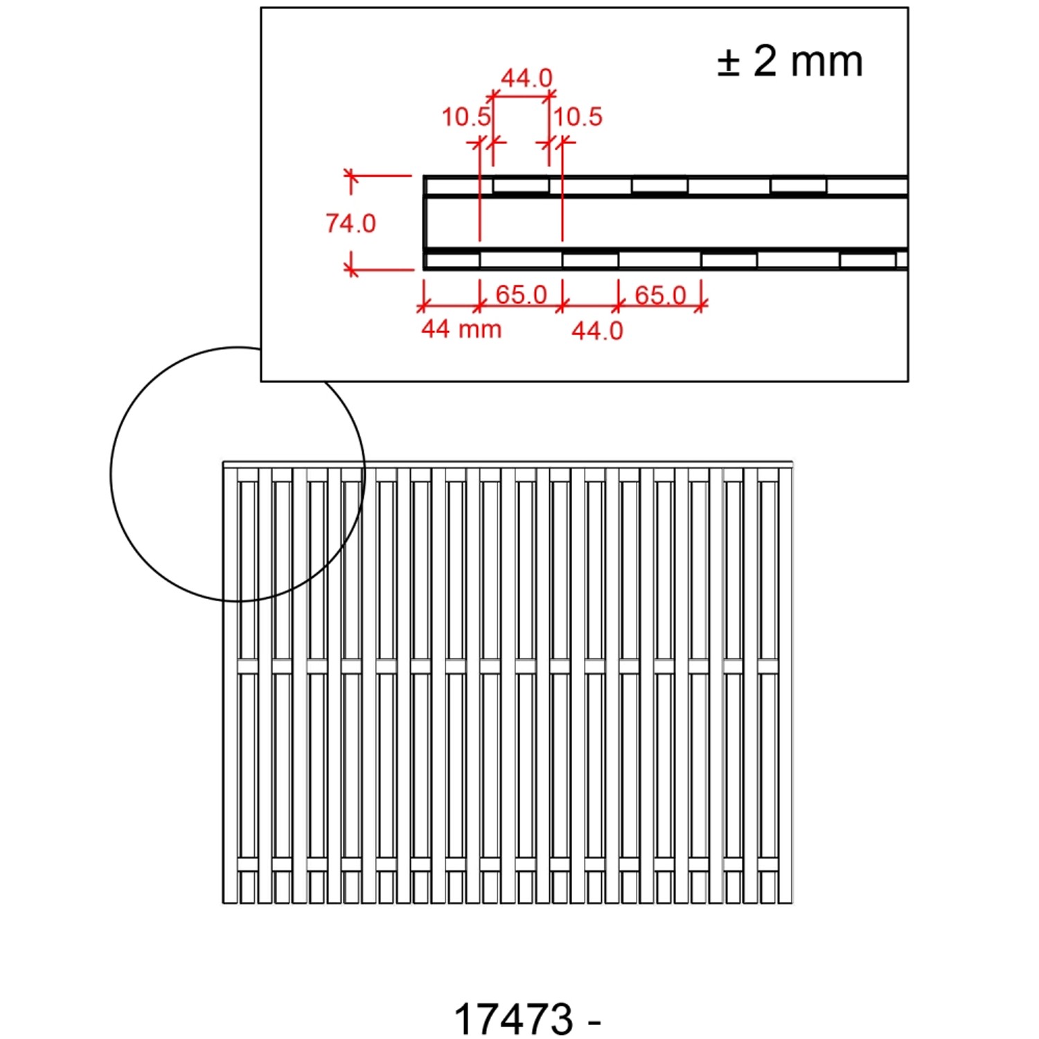 Technische Zeichnung Sichtschutzzaun Nagano, Nadelholz weiß, Maße und Details.