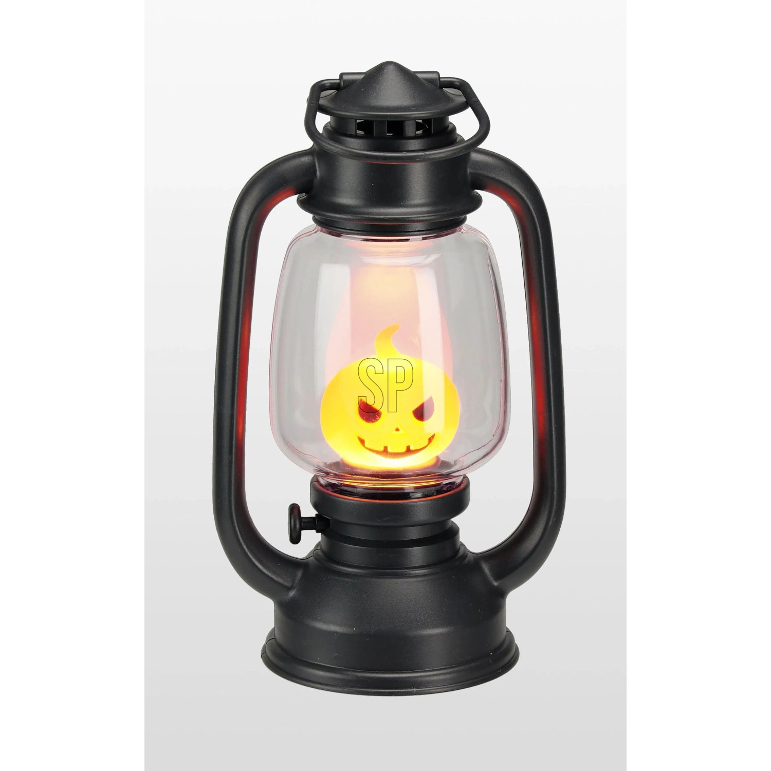 Schwarze Halloween-Laterne mit leuchtendem Kürbisgesicht, LED-Licht und Sound. Ideal für gruselige Dekoration.