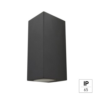 Moderne anthrazitfarbene E2 Elektro Außenwandleuchte Aster Up-Down GU10, IP65.