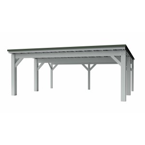 Holzbrüder Carport Ralf 42, weißes Holz, dornengrünes Dach, 250 kg/m² Schneelast.