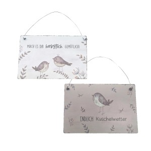 Boltze Schild, 2-fach sortiert, mit Vogelmotiven und Herbstsprüchen, 14x21cm.