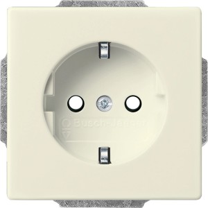 Busch-Jaeger Steckdoseneinsatz Solo, elfenbeinweiß, mit Kindersicherung.
